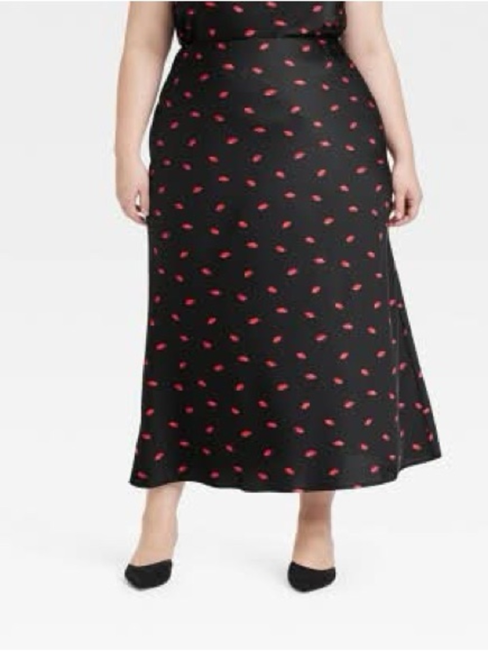 a new day Black Maxi Skirt with Red Lip Print
